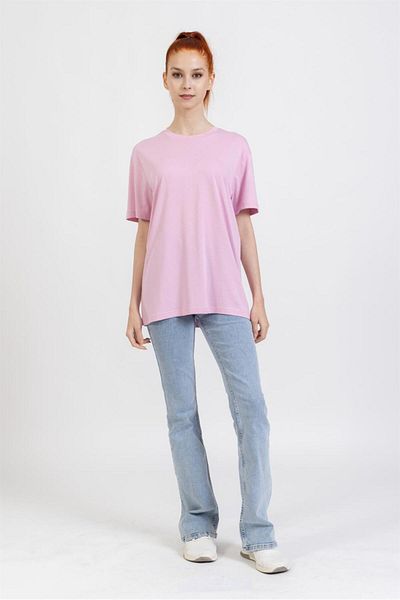 Villager&Son Μπλουζάκι La O Neck Plain Basic με μανίκια Σκούρο ροζ