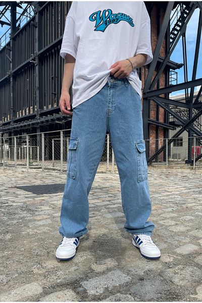 serline Ice Blue Baggy Cargo Pants