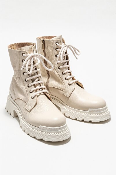 Elle Shoes Bej Deri Kadın Günlük Düz Bot