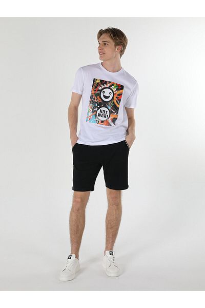 Colin's Tricou cu mânecă scurtă pentru bărbați, alb, cu imprimeu, cu decolteu rotund