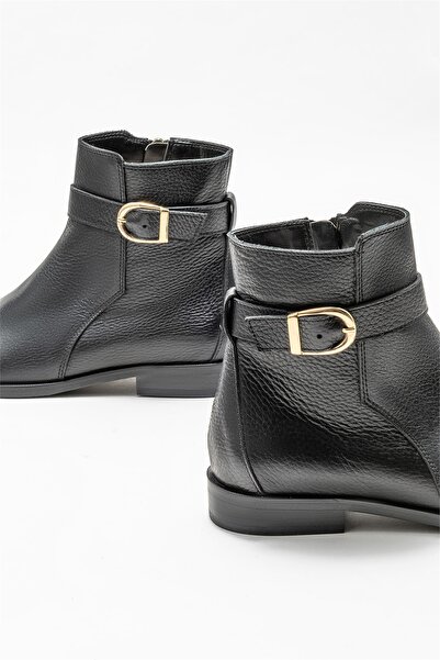 Elle Shoes Μαύρα δερμάτινα γυναικεία κλασικά μποτάκια