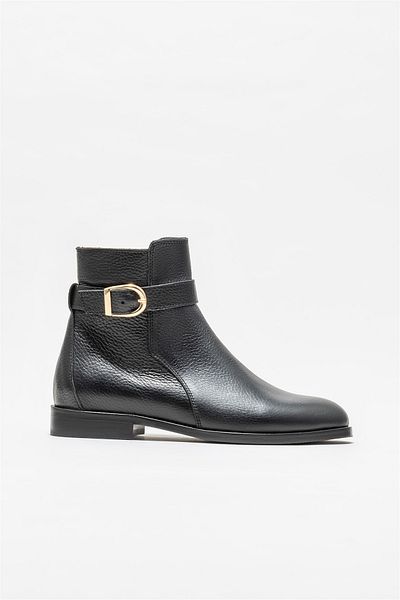 Elle Shoes Μαύρα δερμάτινα γυναικεία κλασικά μποτάκια