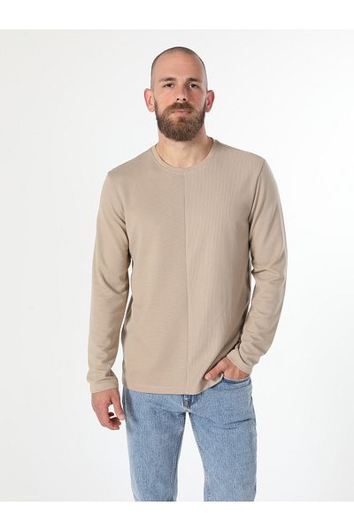 Colin's Ανδρικό μακρυμάνικο μπλουζάκι Regular Fit Crew Neck Regular Cut Beige