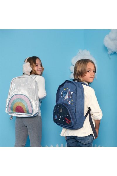 kids A more Space Fun Space Themed Boy's Backpack Navy Blue