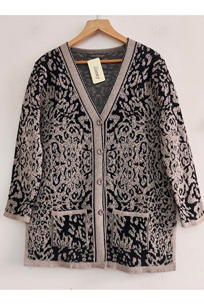 SİNAY TRİKO سترة نسائية منسوجة بنقشة الفهد