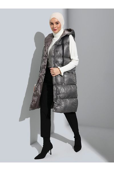 Refka Mit Kapuze gepolsterte Faserweste - Grau - Casual