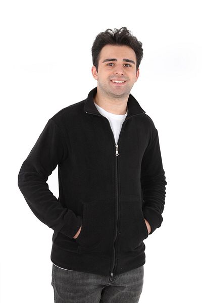 DİVİSTA Men's Standard Fit Stand Collar Full Zip Black Fleece