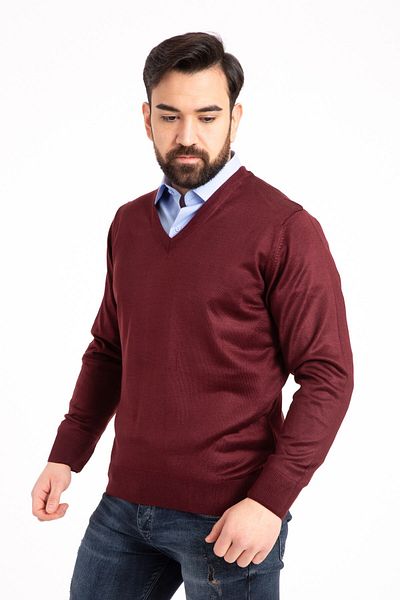 Mutlu City Men's Thin Wool Knitwear Knit Regular Dad V-Neck Sweater 5130