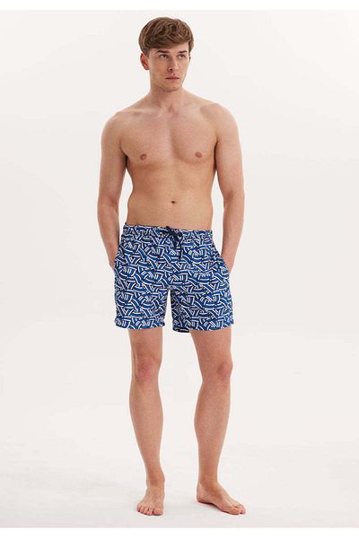WESTMARK LONDON Pantaloni scurți de baie pentru bărbați, albastru marin, alb, cu modele geometrice, cu formă normală, Wmgeometric