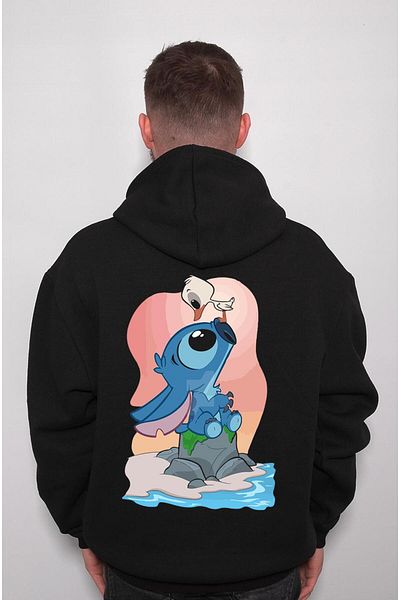baskwear Унисекс суичър с качулка - Stick Stitch Bird Sea