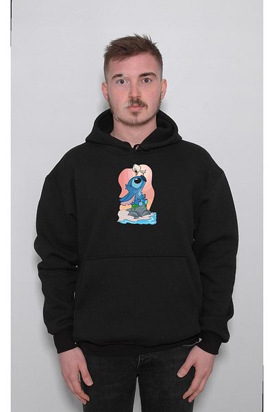baskwear Унисекс суичър с качулка - Stick Stitch Bird Sea