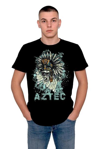 BIGROON Astečka lobanja unisex T-shirt - Dizajn indijanske lobanje