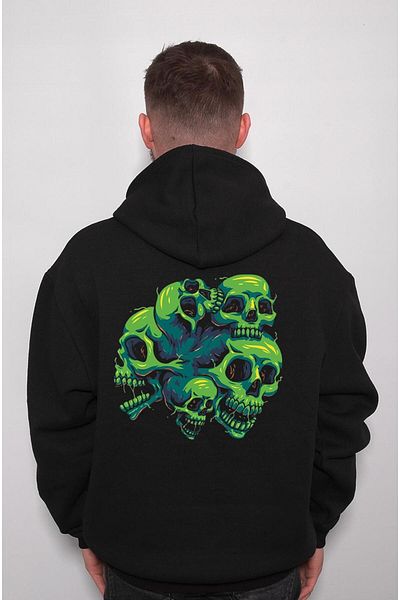 BIGROON Унисекс суитшърт с качулка Skull Die Skulls Green Skull