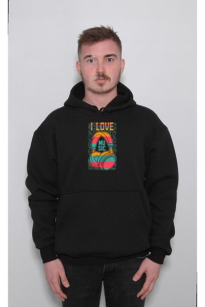 baskwear Φούτερ με ακουστικά I Love Müsic Music Unisex Hoodie με κουκούλα