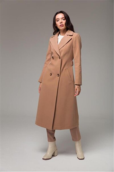 Olcay 3754 191 Kamel Damen Zweireihiger Mantel mit Taillengürtel in mittlerer...