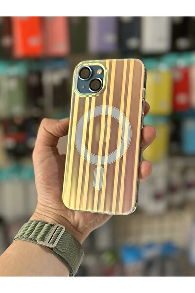 HyperAge Iphone 13 Uyumlu Magsafe Kılıf Şerit Hologramlı Her Açıda Renk Geçişli Zarif Kapak Kablosuz Şarj