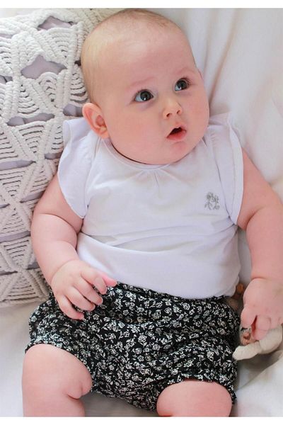 Cigit Flower Patterned Shorts Set 0-4 Years Ecru