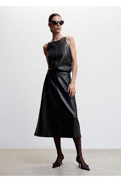 MANGO Woman Leather Look Skirt