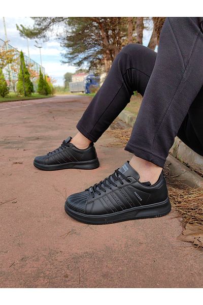 KunduraHane Pantofi sport negri, confortabili, cu talpă plată, unisex, cu dungi