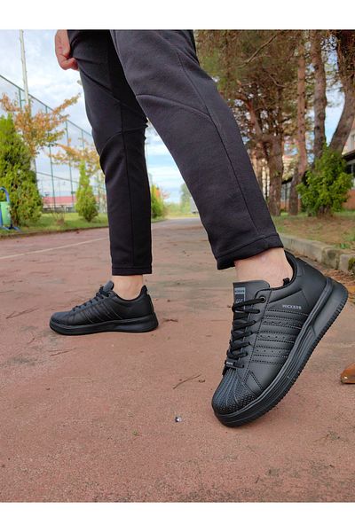 KunduraHane Pantofi sport negri, confortabili, cu talpă plată, unisex, cu dungi