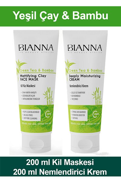 Bianna Green Tea and Bamboo Extract - 200ml Anti-acne and Blackhead Clay Mask and Moisturizing Cream