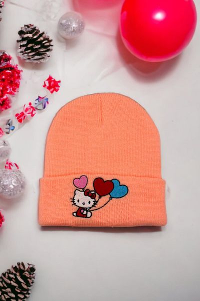 Morinna Beretă portocalie brodata Hello Kitty pentru fete