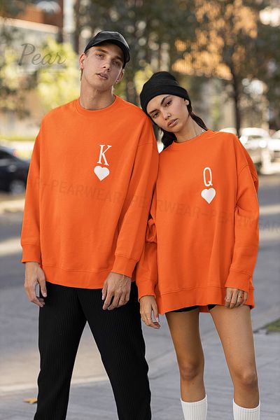 Pear Wear Unisex Σετ φούτερ με στάμπα King Queen - 3 νήματα Lover Design