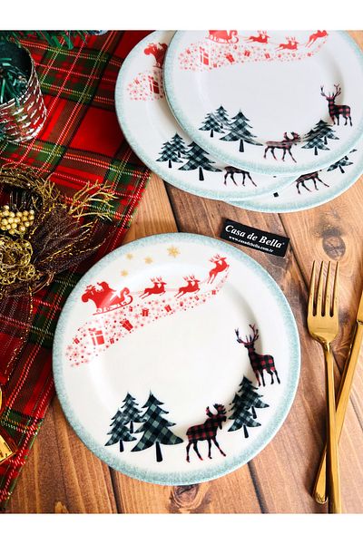 CASA DE BELLA Christmas Patterned Serving Plate for 6 People 25cm