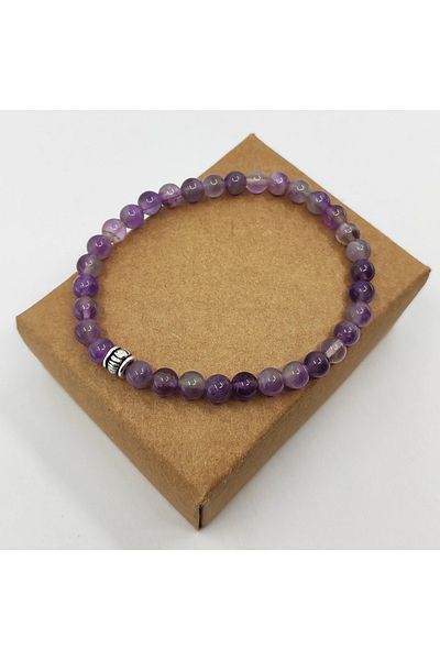 ByKolyeucum 6mm Sphere Cut Natural Amethyst Stone Horoscope Purple Bracelet