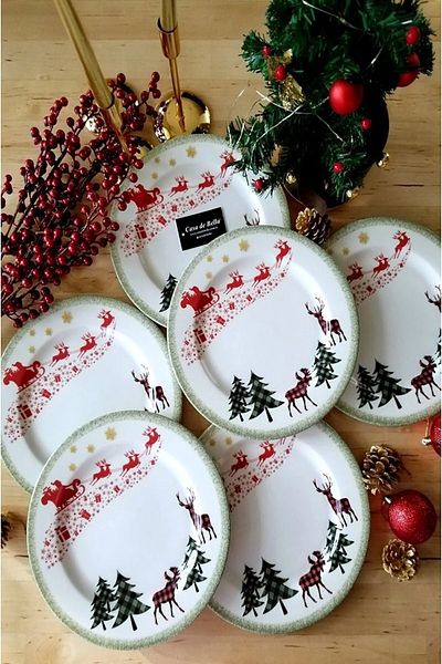 CASA DE BELLA Christmas Patterned Serving Plate for 6 People 25cm