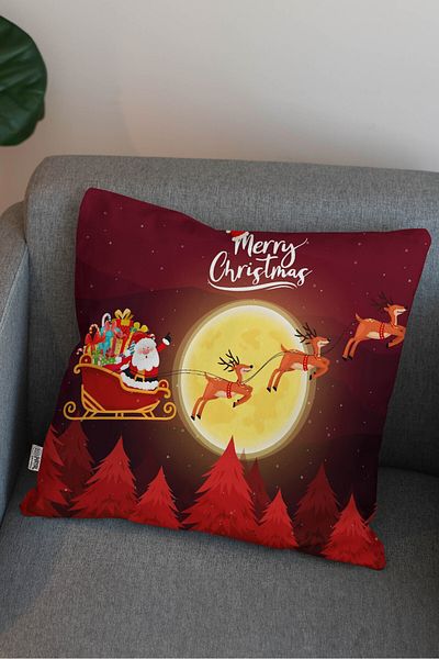 Hayal Dekoratif Merry Christmas Santa Claus New Year Patterned Digital Printed Decorative Pillow and Cushion Cover