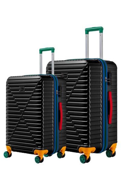 louisiana polo Büyük Ve Orta Boy 2'li Valiz Seti %100 Polikarbon Valiz 4x2 Teker Siyah 1088