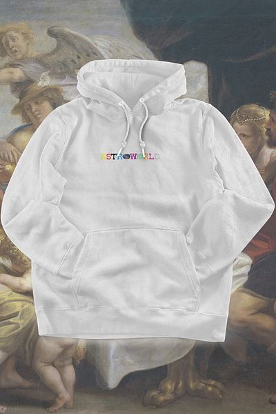 Grove Fashion Hanorac supradimensionat cu glugă, cu două fire, cu glugă, cu imprimeu dublu Travis Scott Mc Astrowrld
