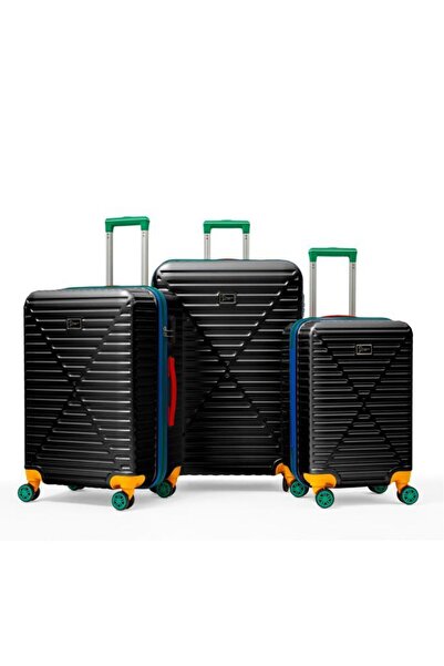 louisiana polo 3'lü Valiz Seti %100 Polikarbon Valiz 4x2 Teker Siyah 1088