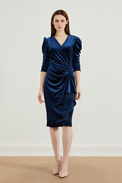 PAULMARK Rochie cu mânecă cu balon cu volan în față