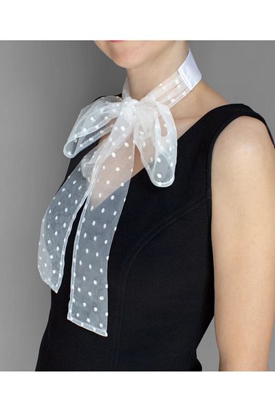 es moda shop Aba polka dot gauze scarf neck collar white