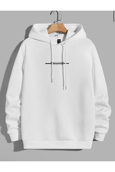 MODASHOT Φούτερ με κουκούλα Unisex White Brilliant Oversize με στάμπα