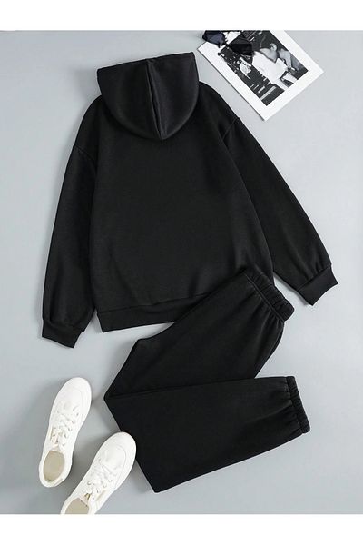 Josette Sunny Days Winter Bottom Top Set Sweatshirt Tracksuit Bottoms - Black Printed Oversize Hoodie