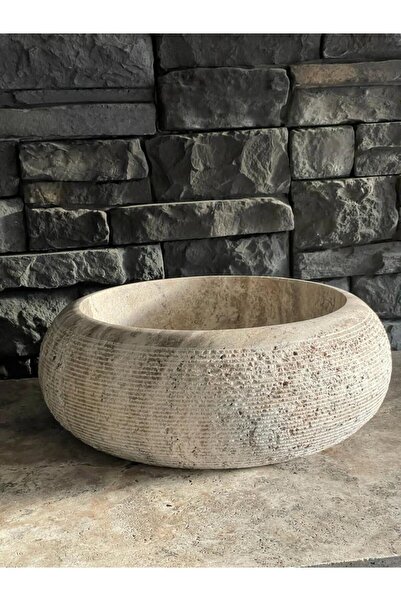 Polen Stone Doğal Taş Silver (gümüş)Traverten Silindir Taraklı Model Lavabo