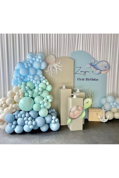 Çemrek Süs Parti Mint blue storm balloon chain set 100 pieces