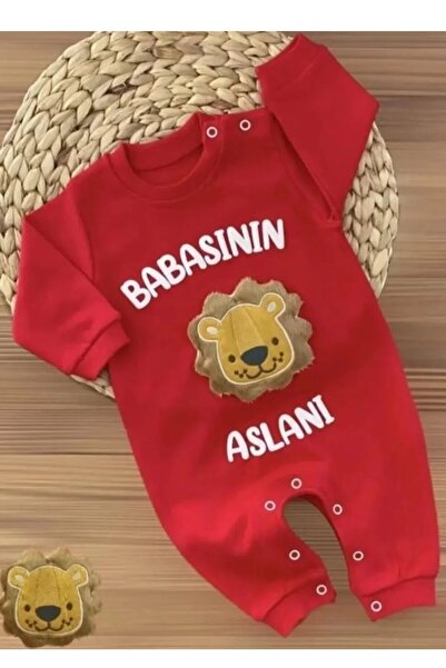 dubi baby Kırmızı Babasının Aslanı Yazılı Bebek Tulum 3-6-9 -12 Ay
