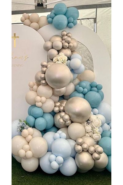 Çemrek Süs Parti Glass blue white gold chrome balloon chain set 100 pcs