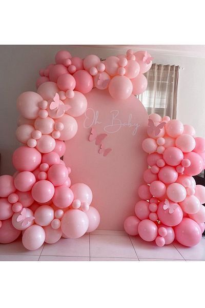 Çemrek Süs Parti Flamingo pink and macaron pink balloon chain set 100 pcs