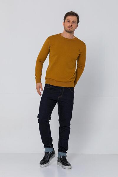 Cekmon Erkek Hardal Bisiklet Yaka Rahat Kumaşlı Regular Fit Kazak