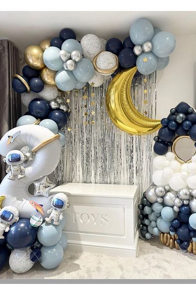 Çemrek Süs Parti Night blue gold silver space concept balloon chain 101 pieces of balloons