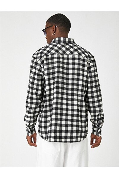 Koton 3wam60006hw fekete kockás 9c9 férfi akril szőtt felsők férfi ing