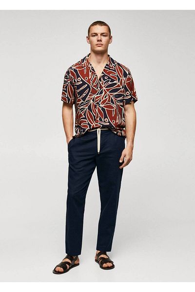 MANGO Man Tricou de bowling cu model de frunze