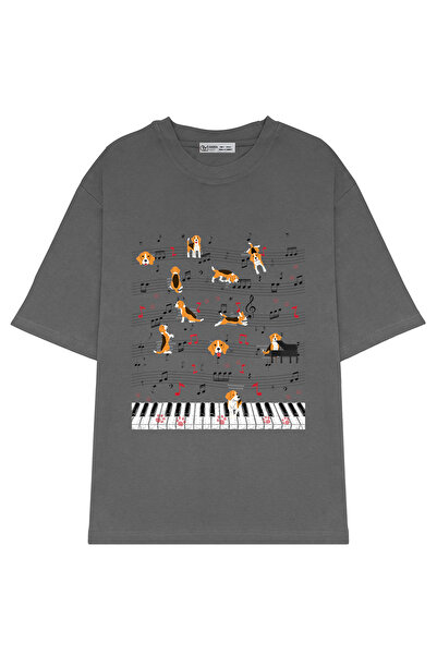 GreenMint قميص بيجلي لموسيقى البيانو كبير الحجم للجنسين - Cute Dog Lover_OE1714