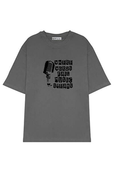 GreenMint قميص للجنسين كبير الحجم حيث الكلمات فشل الموسيقى يتحدث الميكروفون_O...