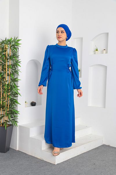 hacer ayaydın Side Piping Tied Satin Dress